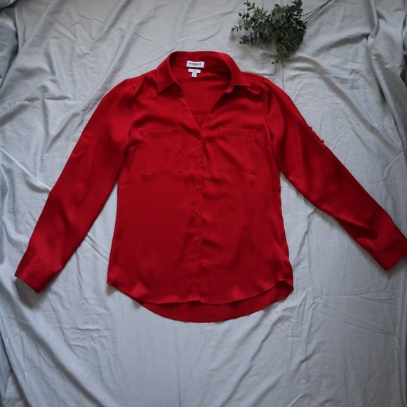 EXPRESS Portofino Shirt Slim Button Up Red Small - Picture 2 of 10